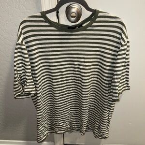 Hugo Boss Men's SZ XXL Cotton Linen T-shirt White Olive Military Green Striped